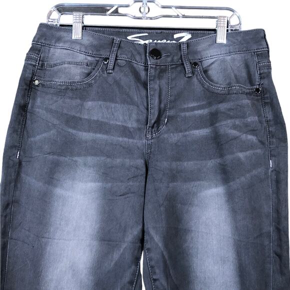 Seven7 Womens Jeans Black Denim Ankle Button Hems Leggings Whiskered Stretch 12 - Picture 1 of 11